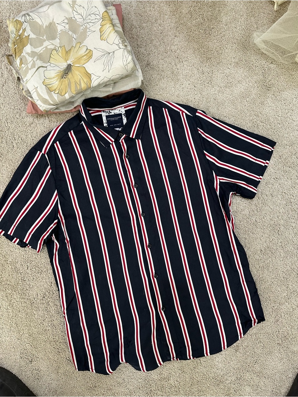 Denim Navy Short-Sleeve Vertical Stripe Button-Down